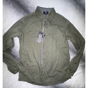 (B5) Level Ten Mens Olive Green Geometric Print Cotton Button Down Shirt M NWT
